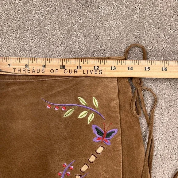 Brandon Thomas Womens 6 Brown Suede Embroidery Wrap Floral Butterfly Boho Skirt - Picture 6 of 10